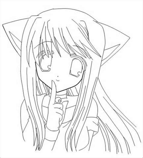 Anime Cat Girl Coloring Page - ColoringBay