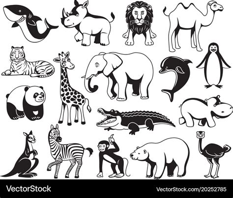 Wild animals black and white graphic silhouette Vector Image