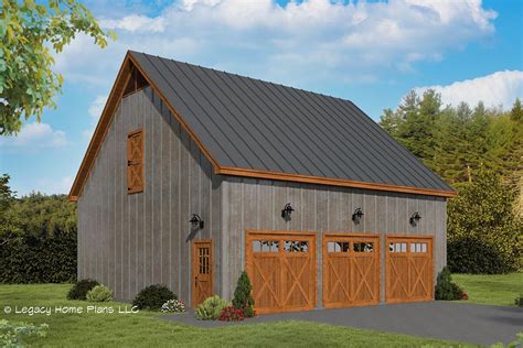 Barn-style Garage Plan with Three 9' by 8' Bays and Loft Above - 68910VR | Architectural Designs ...