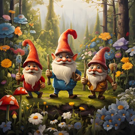 Cartoon gnomes in the garden - Impossible Images - Unique stock images for commercial use.