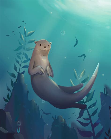 Swimming Otter Drawing