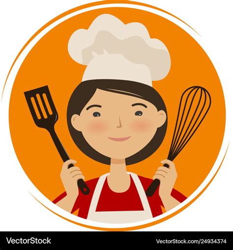 Cooking cuisine logo cute girl in chef hat Vector Image