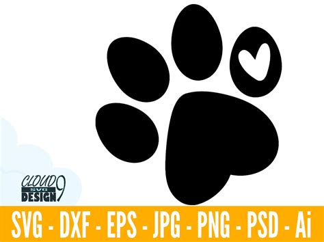 Template Paw Print PNG Cut Files Heart Paw Print SVG Silhouette Dog Paw ...