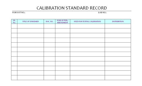 Calibration Standard Record