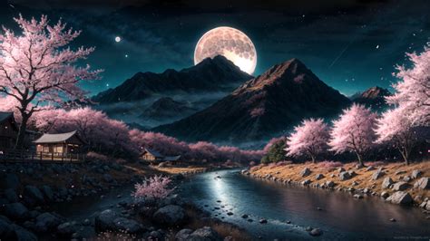 Cherry Blossoms Moon Night Live Wallpaper - MoeWalls