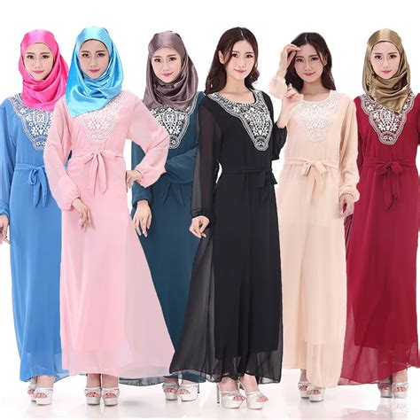 Retro Ropa Islámica para Las Mujeres Abaya Musulmán Vestido de Manga Larga 6 Colores Dubai ...