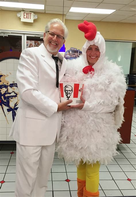 Our funny and winning Col. Sanders and the Chicken, homemade Halloween costume. Photo op a ...