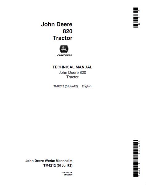 John Deere 820 Tractor TM4212 Technical Manual PDF