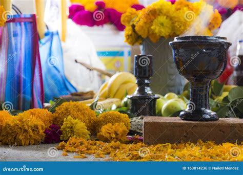 Day of the Dead, Colorful Mexican Altar and Ceramic Cup for Copal and Incense for Offerings ...