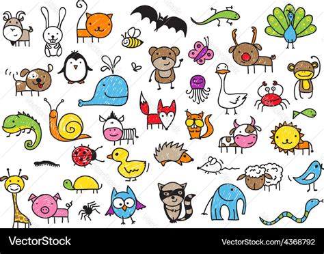 Kids drawing animal doodles Royalty Free Vector Image