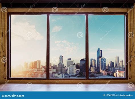 Looking through Window in the Morning, Bangkok City View in Sunrise Stock Photo - Image of ...