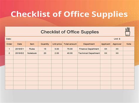 Office Supplies List Template