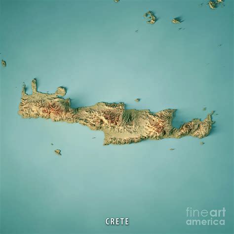 Crete Island Greece 3D Render Topographic Map Digital Art by Frank Ramspott - Pixels