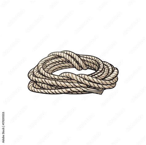 Roll of ship rope, side view cartoon vector illustration isolated on ...