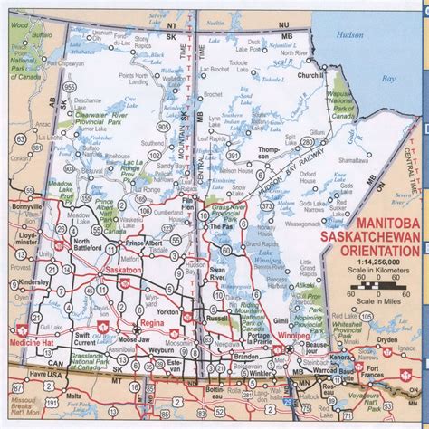 Manitoba Saskatchewan map with cities and towns