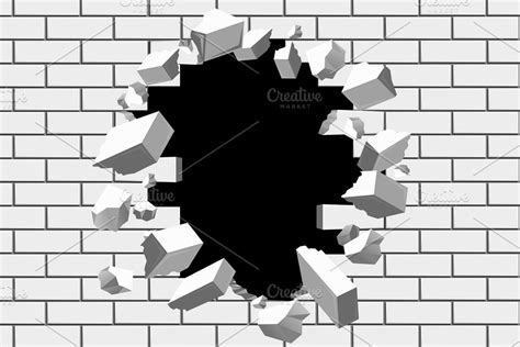 Brick wall break vector background | Custom-Designed Illustrations ~ Creative Market