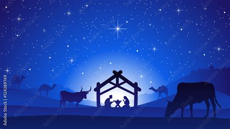 Christmas Nativity Scene with Manger Silhouette Stock Vector | Adobe Stock