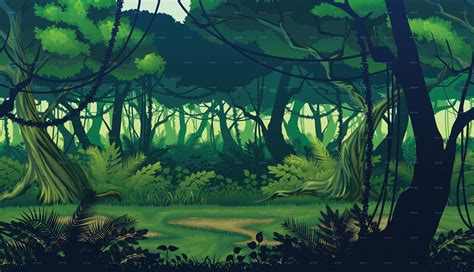 Horizontal Seamless Background with Deep Jungle | Background landscape, Jungle illustration ...