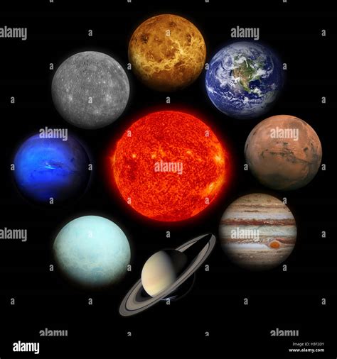 Solar system. Planets on black background. Sun, Mercury, Venus, Earth ...