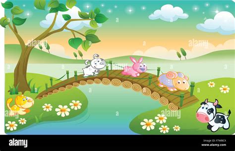 farm animals playing with beautiful scenery Stock Vector Image & Art - Alamy