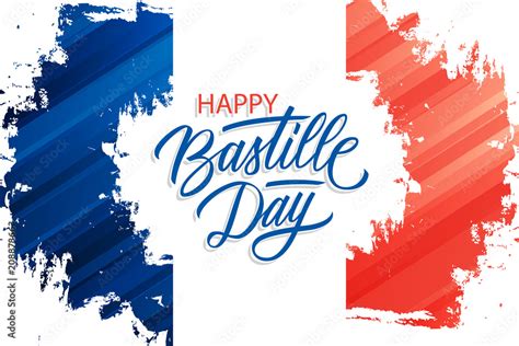 French National Day celebrate brush stroke banner with France national flag colors and hand ...