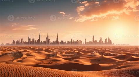 Desert in dubai city background united arab emirates beautiful sky in the morning sunrise ...