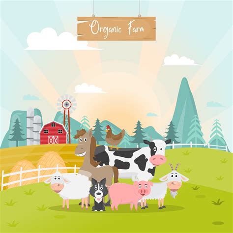 cute animals farm cartoon in organic rural farm. 426565 Vector Art at Vecteezy