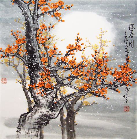 Original painting chinese art Lovely cherry blossom tree