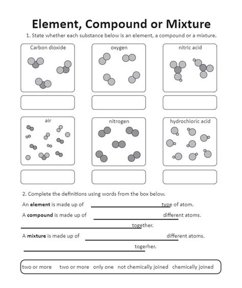 Elements Compounds or Mixtures worksheet | Compounds and mixtures ...