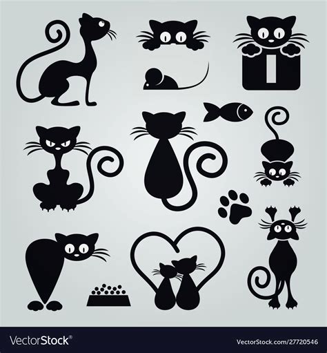 Black cat silhouette collection design Royalty Free Vector