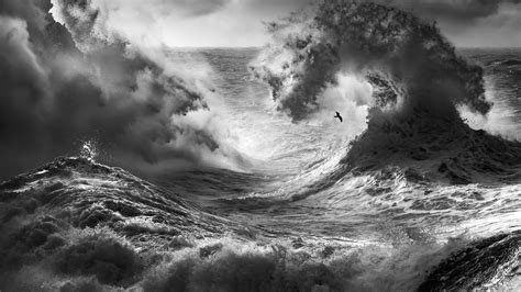 2560x1440 Resolution Sea With Big Waves Monochrome 1440P Resolution ...