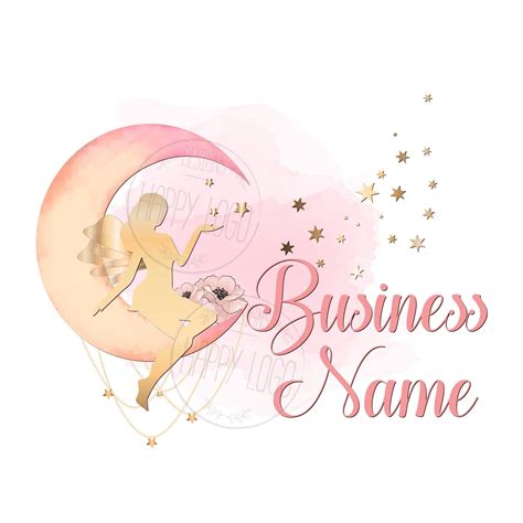 Digital custom logo design cute fairy logo fairy pink moon logo sparkle fairy round logo design ...