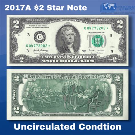 One 2017A $2 DOLLAR BILL Star Replacement Notes, Star note, Scarce, UNC ...