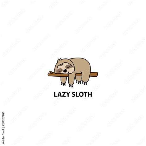 Lazy sloth sleeping on a branch cartoon, vector illustration Stock Vector | Adobe Stock