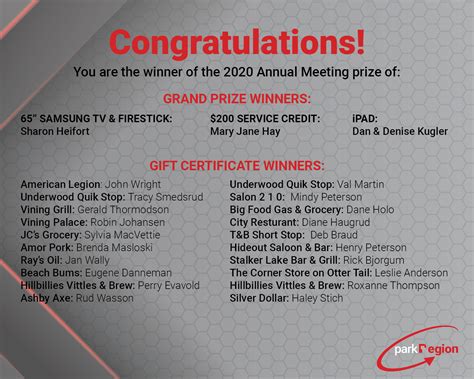 2020 Annual Meeting Prize Winners - Park Region