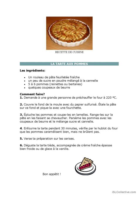 Recette de Cuisine : Français FLE fiches pedagogiques pdf & doc