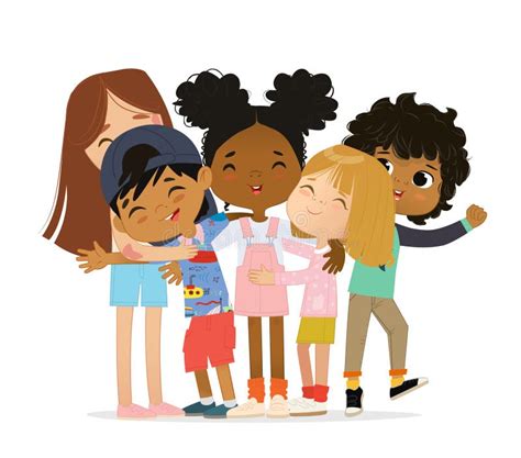 Group Happy Children Kid Hug Friends Isolated Stock Illustrations – 77 ...