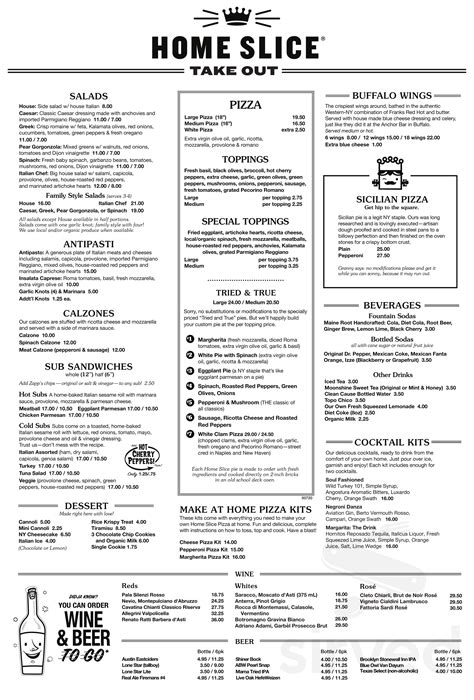 Home Slice Pizza menu in Austin, Texas, USA