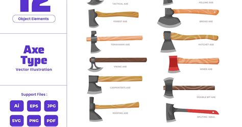 Axe Types - Carpenter Tool Equipment Icon, Graphics - Envato Elements