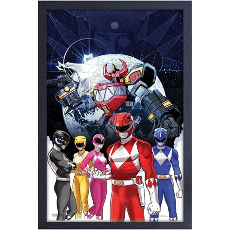 Power Rangers with Megazord in Space Framed Art Print