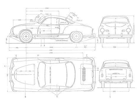 Volkswagen Karmann Ghia 1960 Blueprint - Download free blueprint for 3D modeling