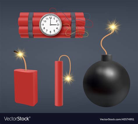 Dynamite bombs explosion 3d realistic red stick Vector Image