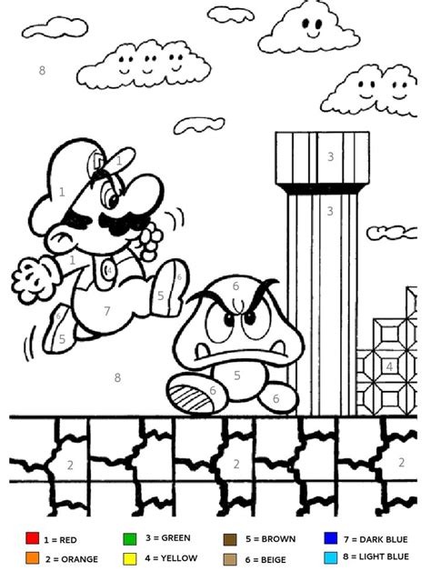 Mario Color By Numbers | Color by Number Printable