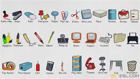 Office Supplies List in English • 7ESL