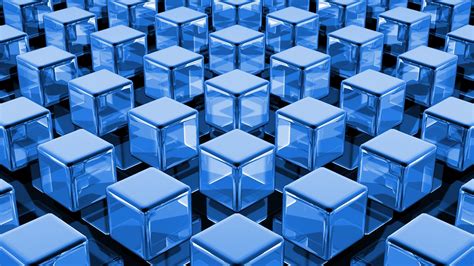 blue, digital art, cube, pattern HD Wallpaper