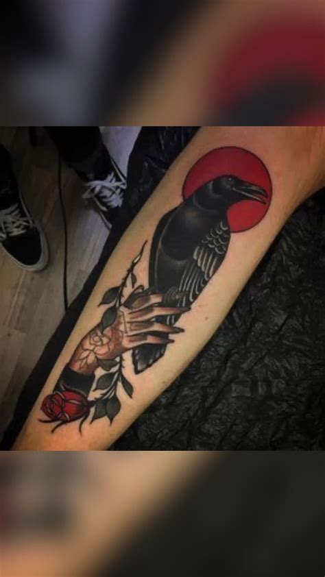 Raven with Red Moon Tattoo Ideas