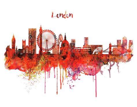 London Skyline watercolor Painting by Marian Voicu