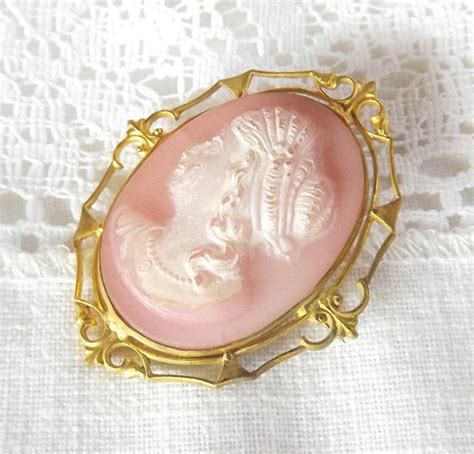 Antique Vintage Cameo Brooch Pink Brooch 1940s Jewelry Fine | Etsy