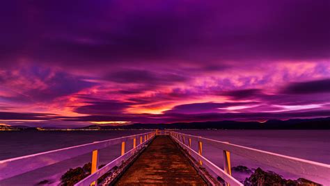 Download Horizon Cloud Sky Purple Sunset Man Made Pier HD Wallpaper