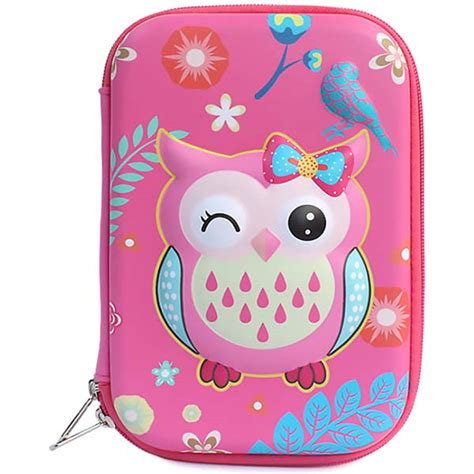 Cute Pencil Case for Girls with 3D Embossed Pink Owl - 3Princess.com